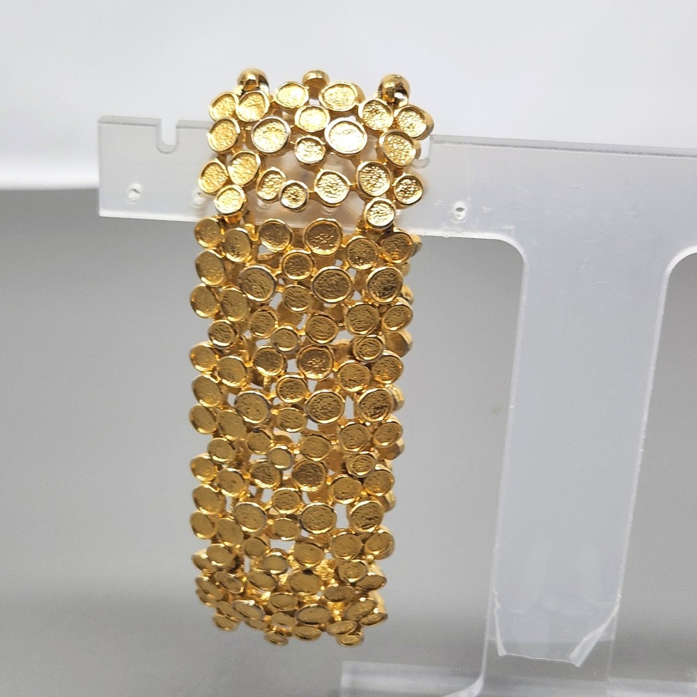Vintage Brutalist Wide Disc Link Bracelet Chunky 80s Statement Sculptural 7in